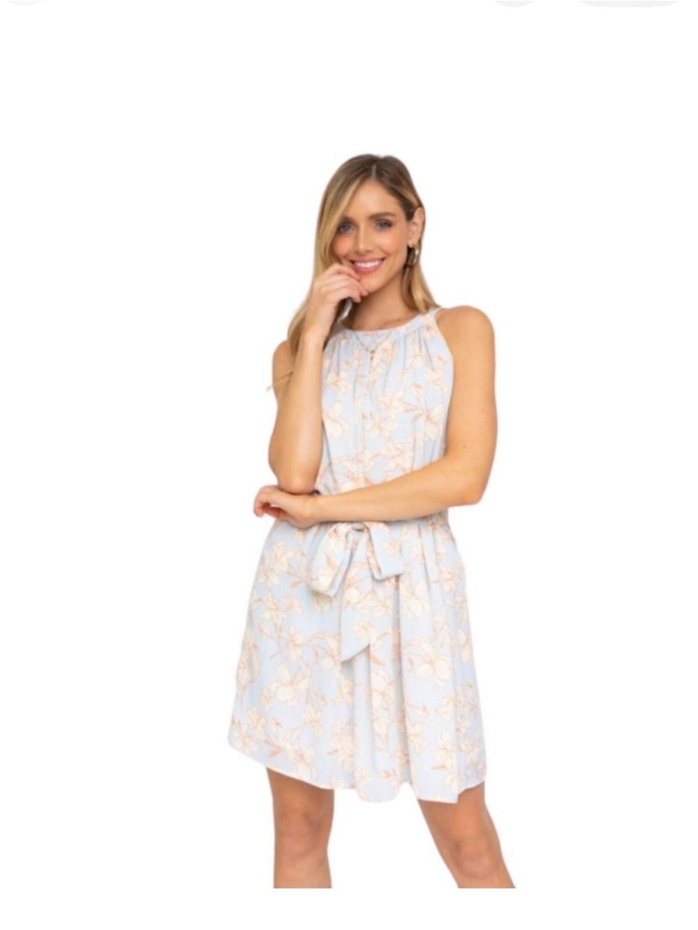 Gilli  Floral Halter Neck Mini Dress with Cream Blossom Magnolia Print